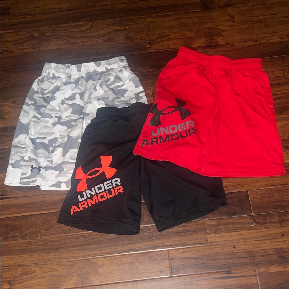 Under Armour Boys Shorts Bundle - Red, Black, and Gray Camo